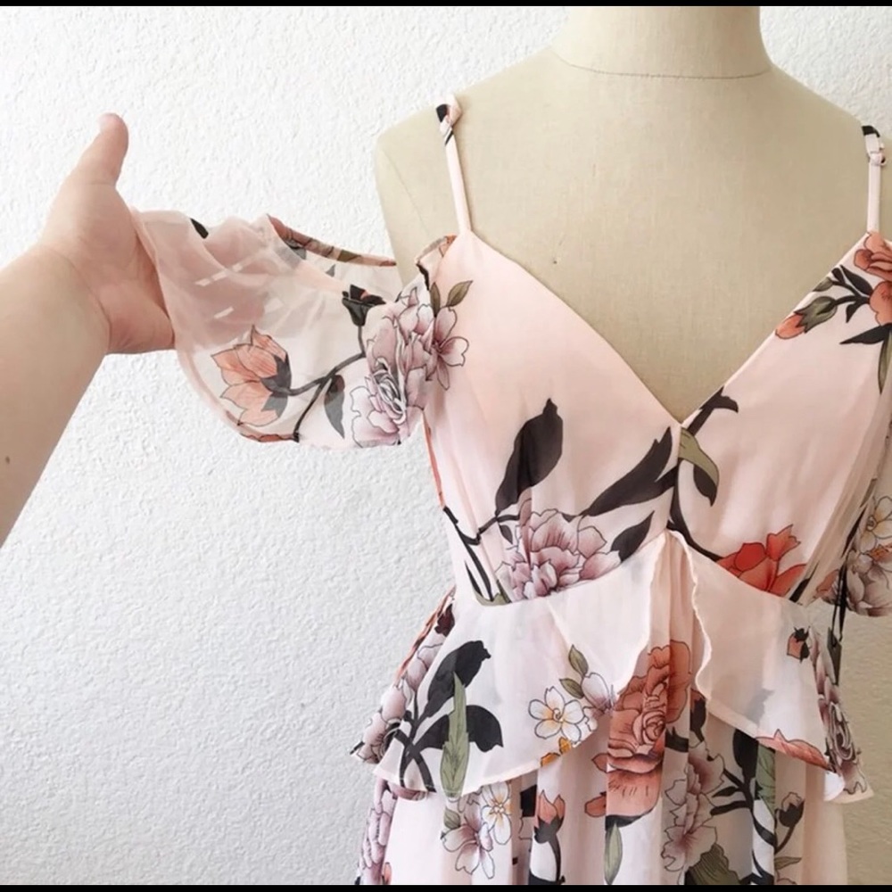 Lulus Blush Pink Maxi Floral Ruffle Dress